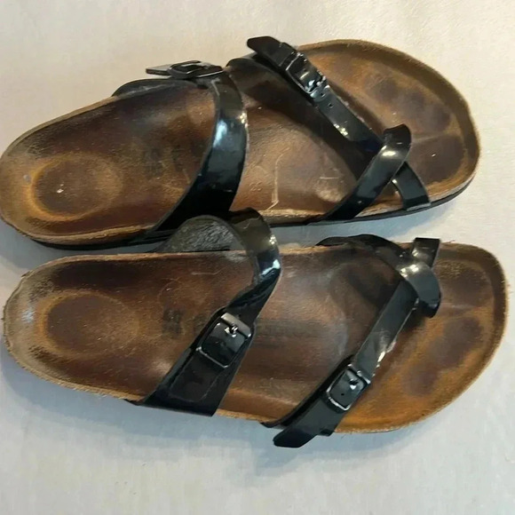 Birkenstock black patent leather Adjustable Slide Sandals size 40-9 - Picture 3 of 8